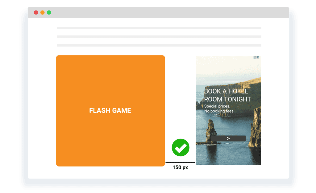 distance between ads and flash games